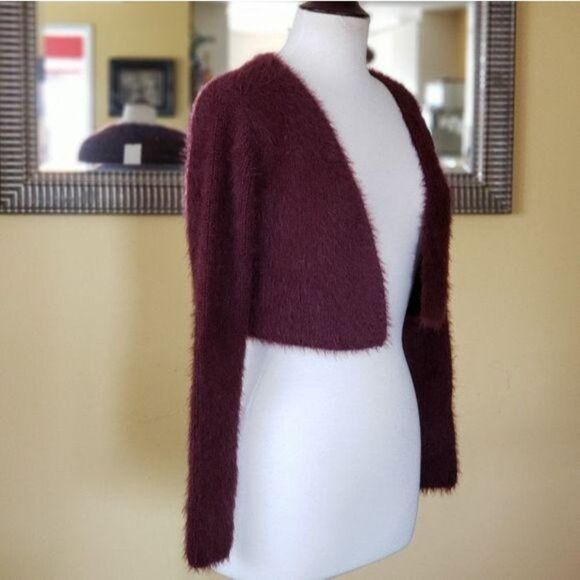 ZARA Cropped Soft-Feel Long Sleeve Cardigan Women's Size Large Brown - Picture 8 of 11